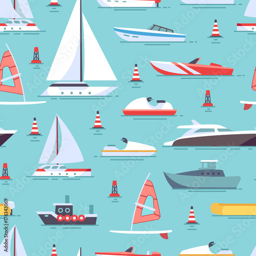Sailboats and boats seamless pattern design