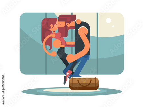 Happy couple kissing in elevator