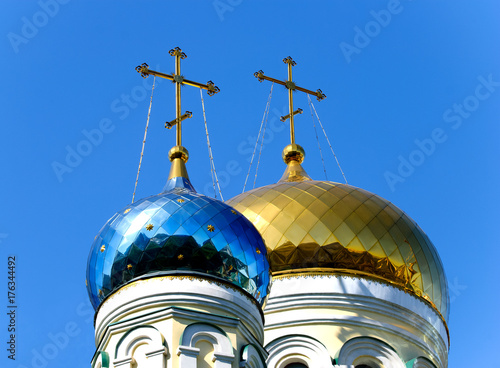 Cathedral of the Intercession of the Blessed Virgin, dome with a close-up of a cross, Vladivostok, Russia