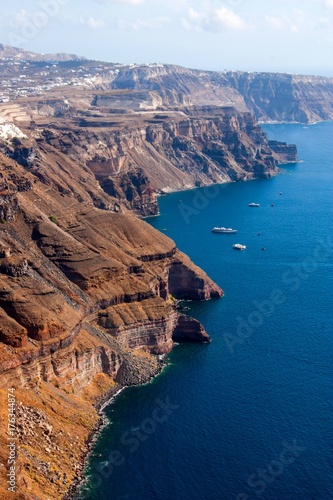 santorini cliff with ship