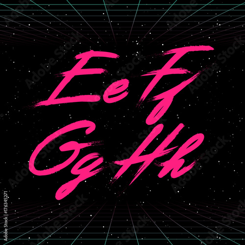 80s Retro Futuristic Font. Vector Brush Stroke Alphabet. Letters from E to H