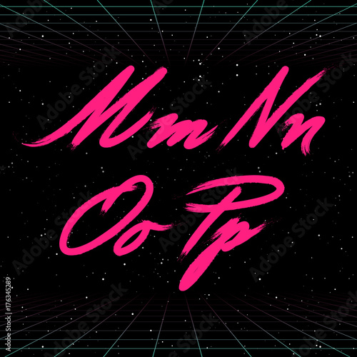 80s Retro Futuristic Font. Vector Brush Stroke Alphabet. Letters from M to P
