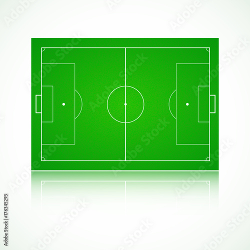 Football, soccer green, realistic, textured field. Front view with reflection and marking, easily resizable. Template for a website, mobile application, presentation, 3D illustration