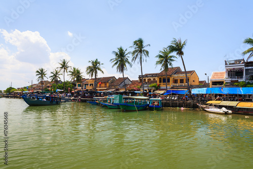 Bach Dang wharf at Hoi An Ancient Town  Quang Nam  Vietnam. Tourist can get on a boat to explore a whole lot more of Hoi An  Thu Bon river and the delta.