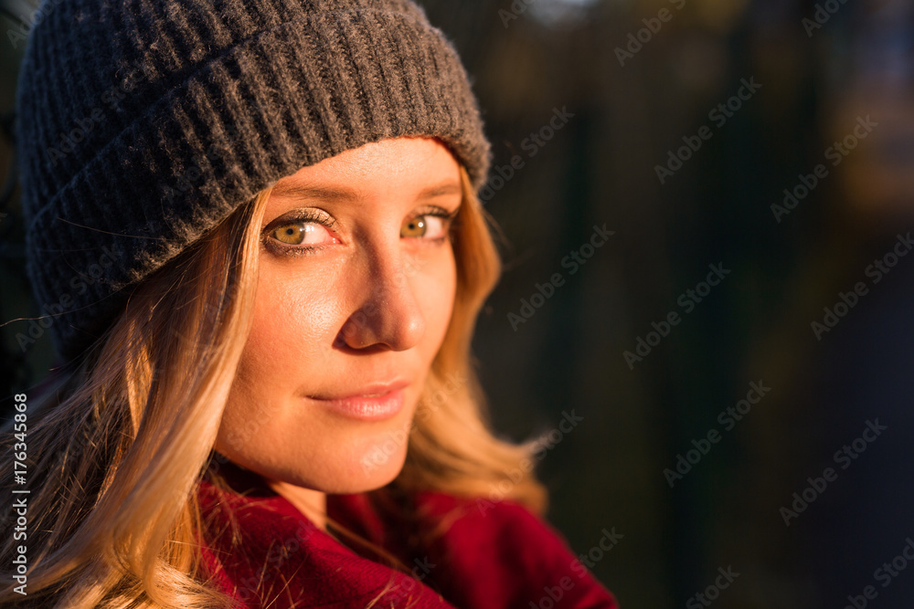 Woman portrait at sunset in autumn in Verona Woman portrait at sunset in autumn in Verona