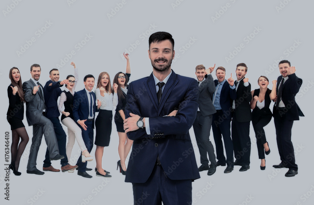 happy successful business team isolated on white background happy successful business team isolated on white background