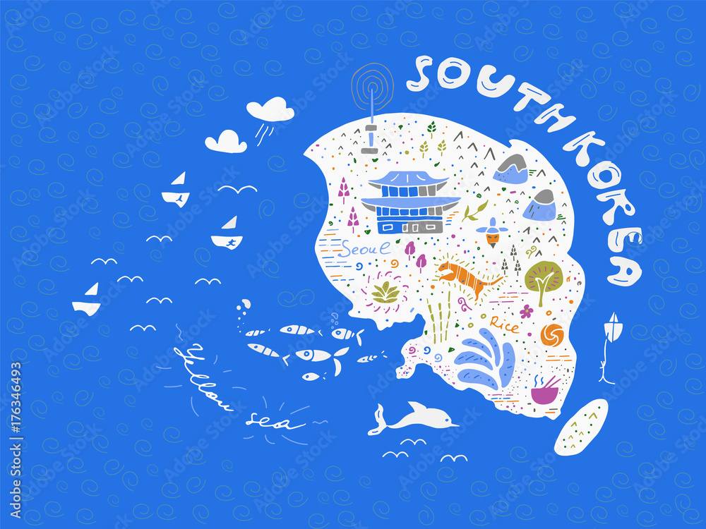 Naklejka premium Freehand map of Korea vector illustration, design
