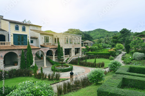 Visit and check in at La Toscana Sua phung Ratchaburi Province Thailand on 21 July 2017 - The beautiful small village resort with green landscape style roman italy for relax in holiday photo