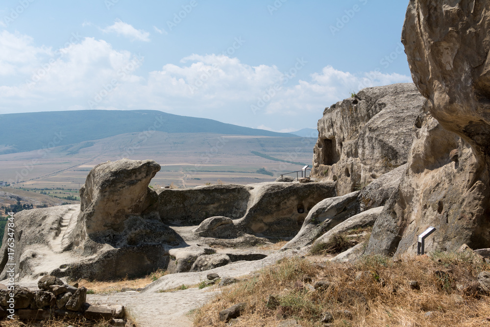 Dwellings,  hewn in solid rocks in Uplistsikhe, ancient  underground town of Georgia