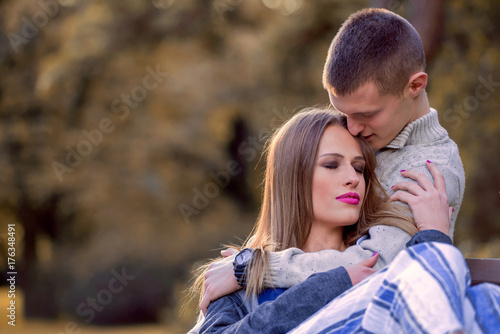 Young love couple in park