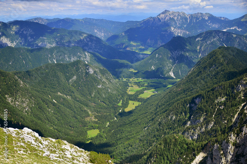 View from Pokljuka mountain on neighborhood mountains  Slovenia