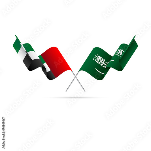 United Arab Emirates and Saudi Arabia flags. Vector illustration.