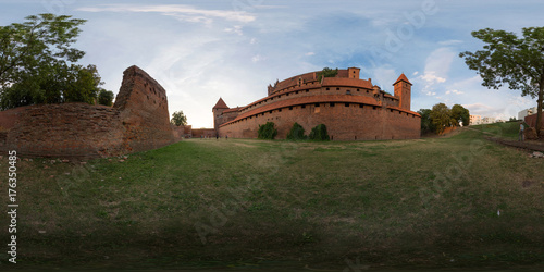 Malbork, Polish, July 29 2016: Full 360 degree equirectangula panorama The Castle of the Teutonic Order in Malbork