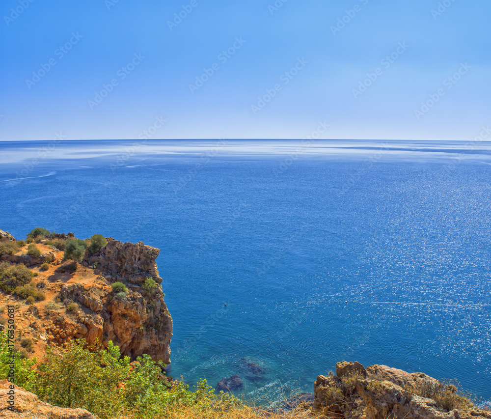 Panoramic view on Mediterranean Sea from a cliff. Antalya, Turkey