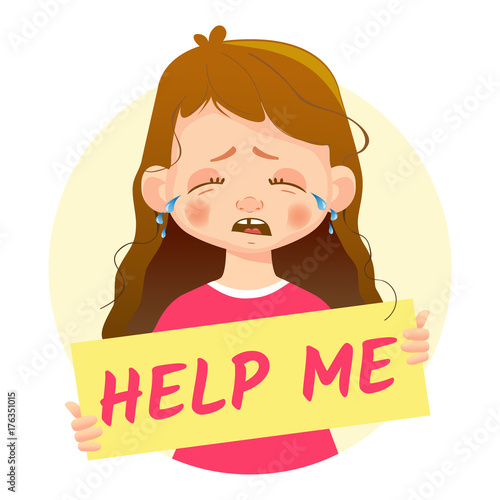 Girl holding HELP ME poster-Cry