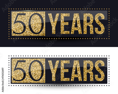 50 years anniversary gold logo on dark and white background. Vector illustration. photo