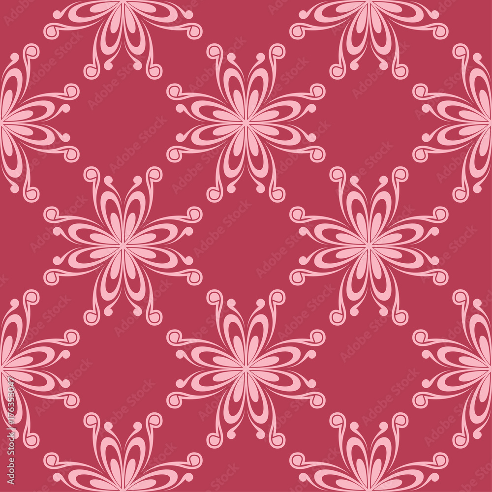 Floral ornament on red background. Seamless pattern for textile and wallpapers