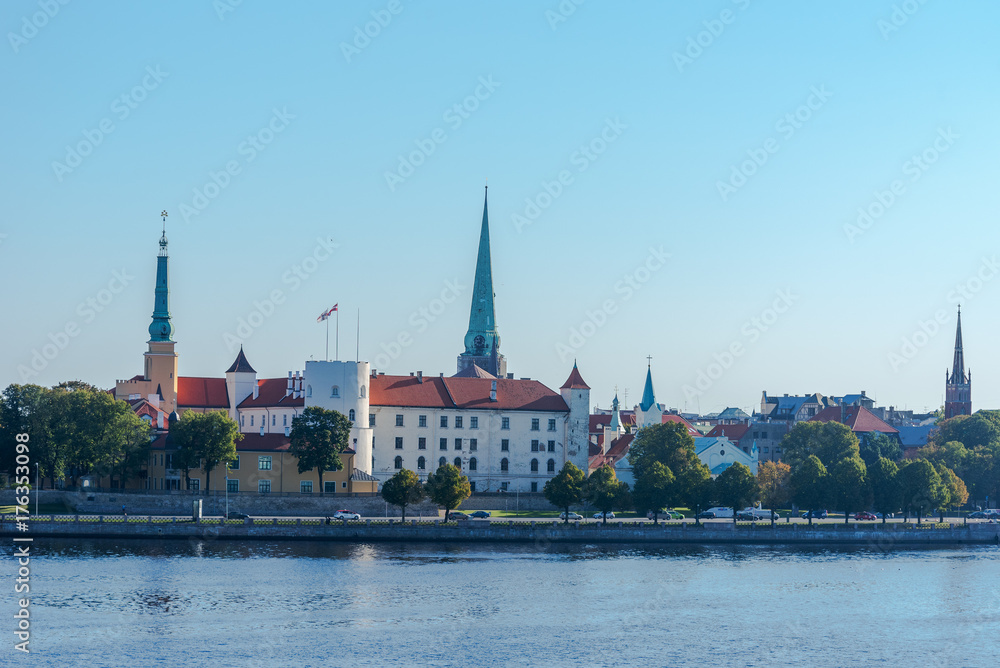 Morning on Daugava river in Riga, Latvia.