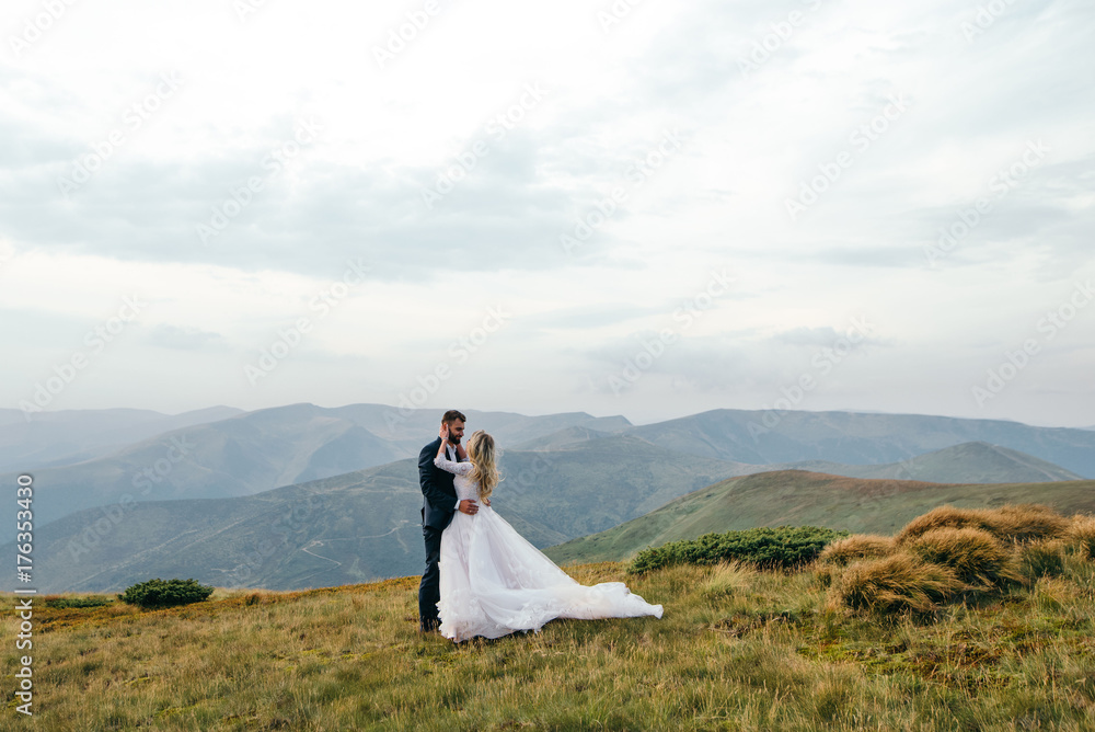 A beautiful couple of brides walking outside