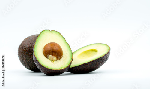 Avocados isolated on white background with clipping path. Source of omega 3 from natural food