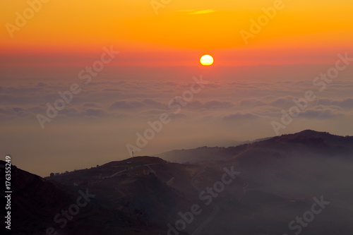 Sunset at Mount Lebanon above Faraya village and Mazaar ski resort located 46 kilometers north of Beirut.