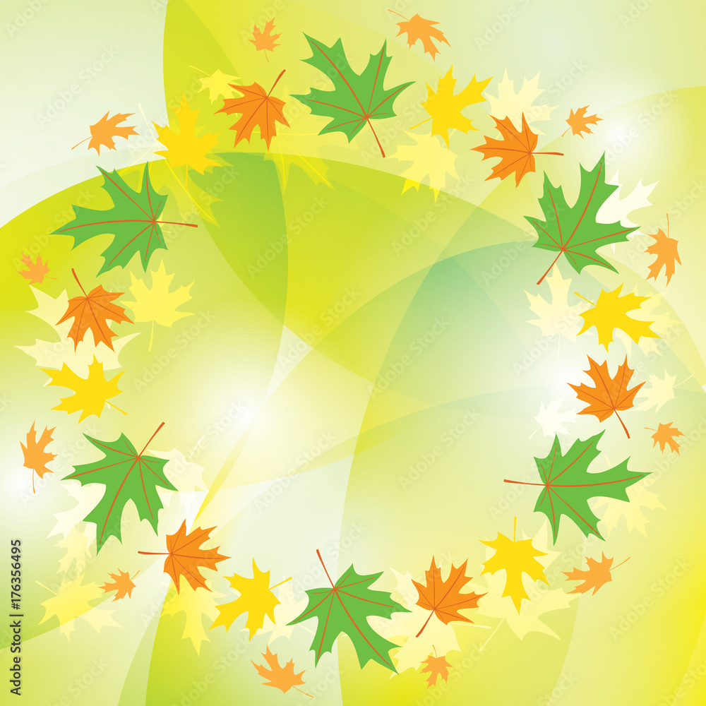 round frame of leaves on abstract  background - vector colorful autumn