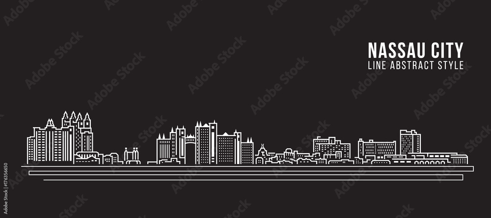 Cityscape Building Line art Vector Illustration design - Nassau city