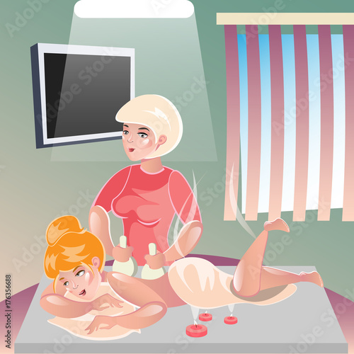 Woman character doing massage to woman.