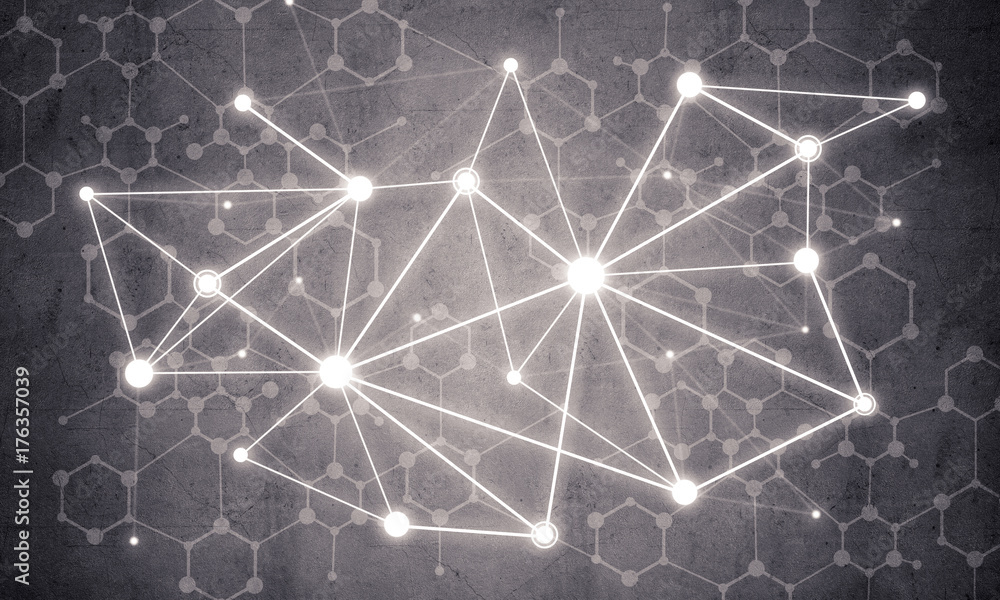 Obraz premium Lines and dots as networking idea drawn on cement background