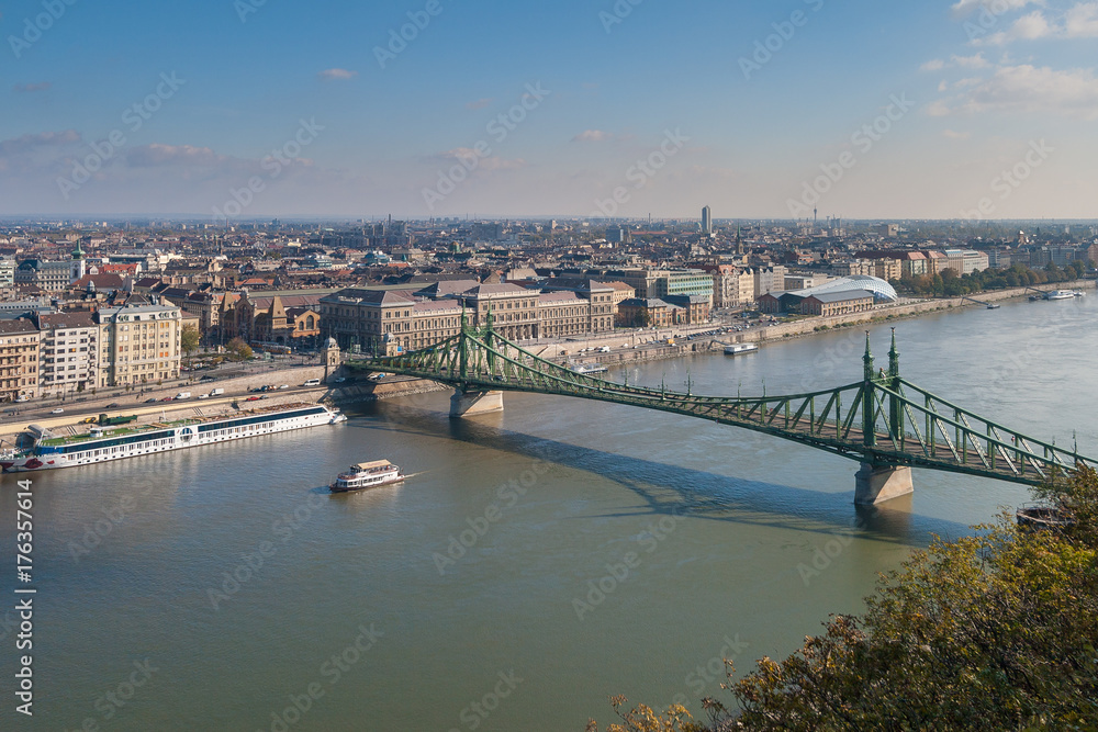 Danube river and Liberty Bridge in Budapest, Hungary