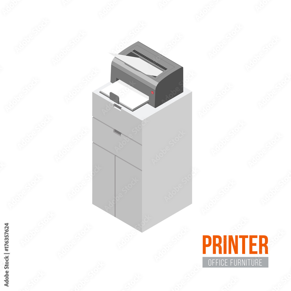 Isometric printer. Vector office furniture and equipment Isometric printer. Vector office furniture and equipment