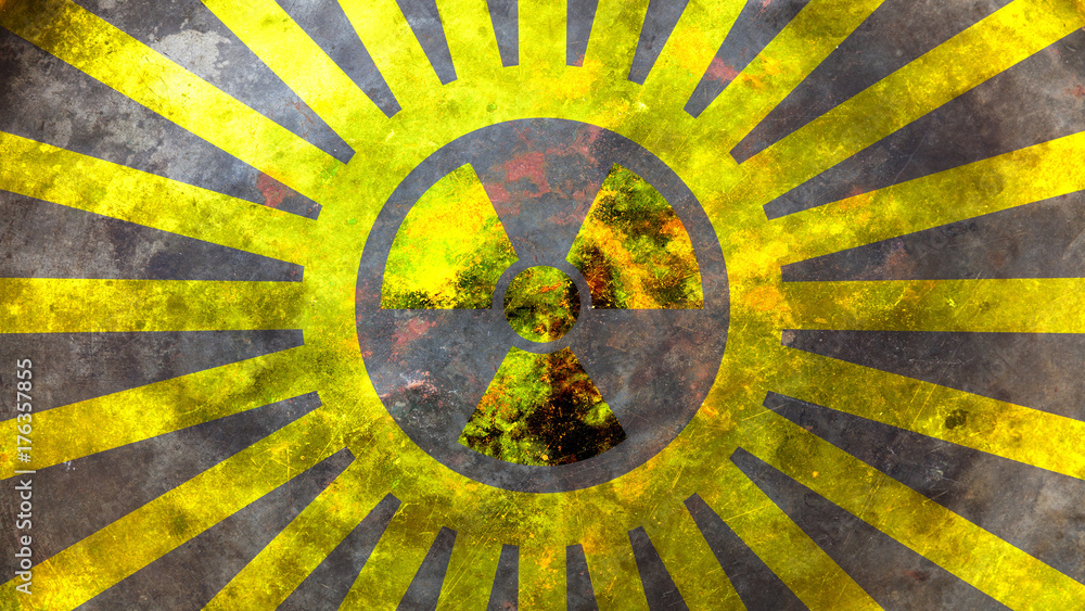 Radiation symbol, yellow background. 3d illustration