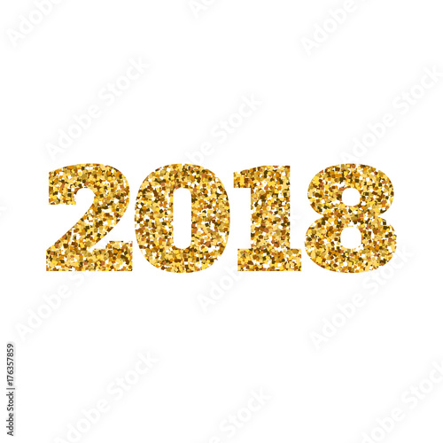 Happy new 2018 year. Gold glitter particles and sparkles. Holidays vector design element for calendar, party invitation, card, poster, banner, web
