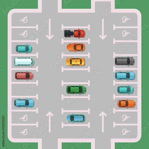 Vector parking lot with places for disabled people