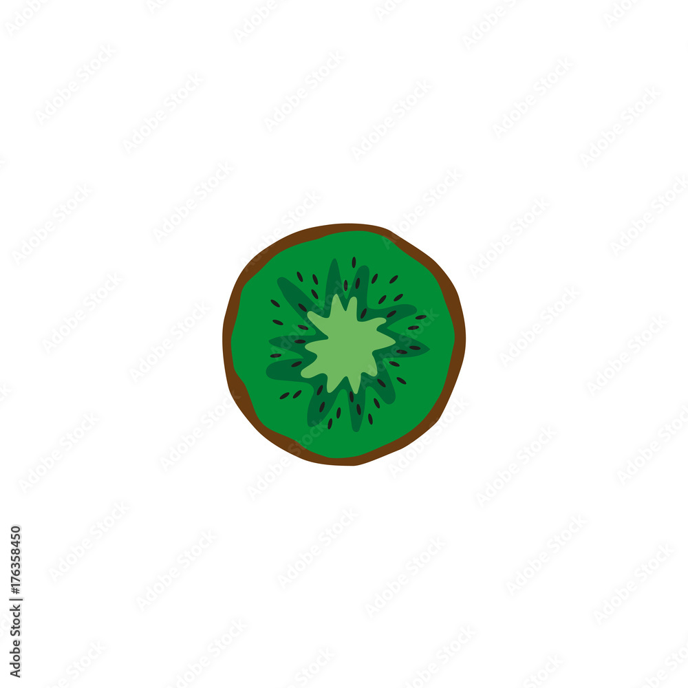 Obraz premium Kiwi fruit slice isolated on white background. Vector logo design