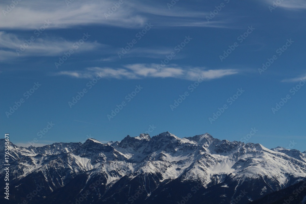 Blue sky of a sunny winter day  in the mountains near Mals (Bozen, Italy)