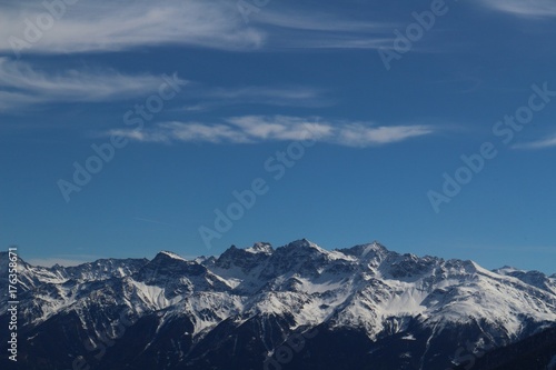 Blue sky of a sunny winter day in the mountains near Mals (Bozen, Italy)