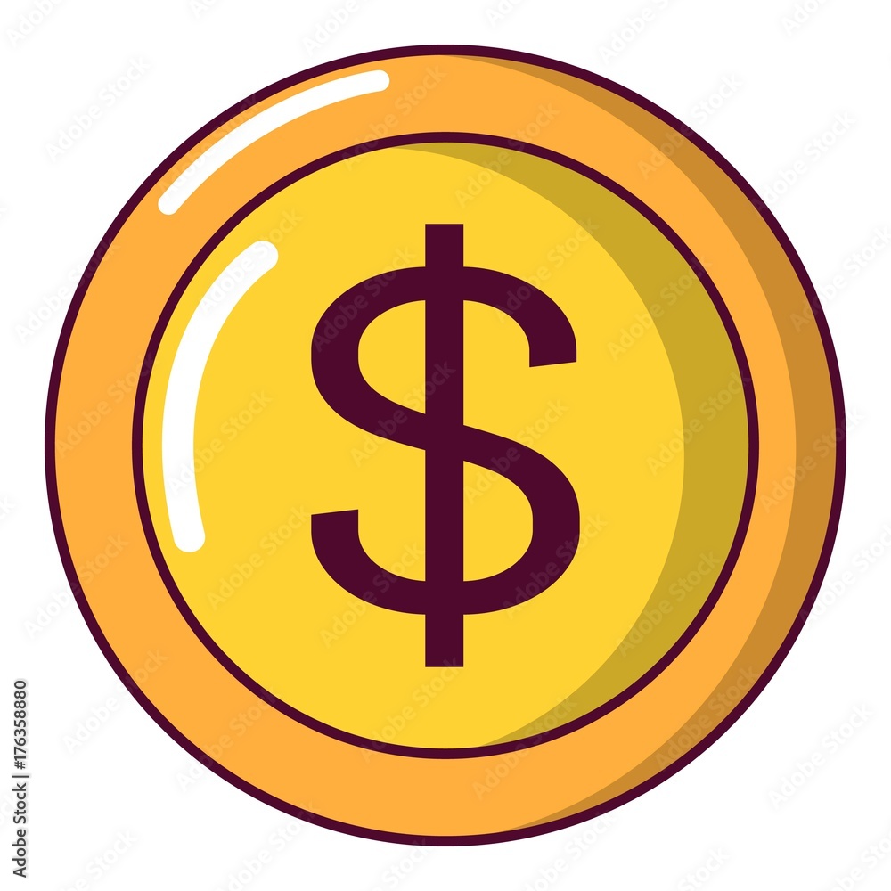 Coin icon, cartoon style Coin icon, cartoon style
