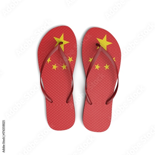 China flag flip flop sandals on a white background. 3D Rendering