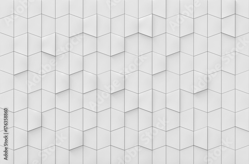 3d rendering. luxury white trapezoid square tiles wall background