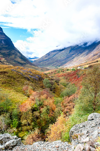 Spectacular mountains with valleys in fall season at Glencoe, Scotland.