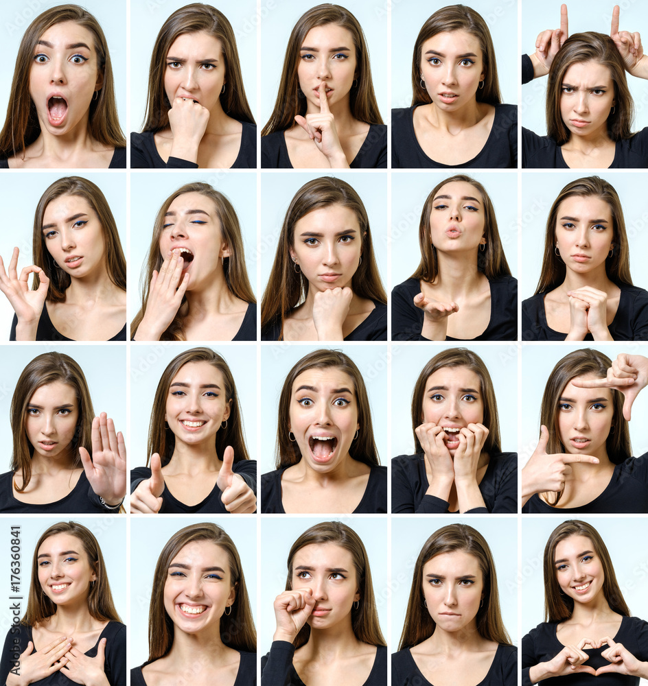 Collage of beautiful girl with different facial expressions Collage of beautiful girl with different facial expressions