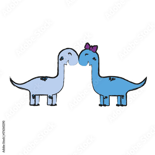 couple of dinosaurs icon over white background vector illustration