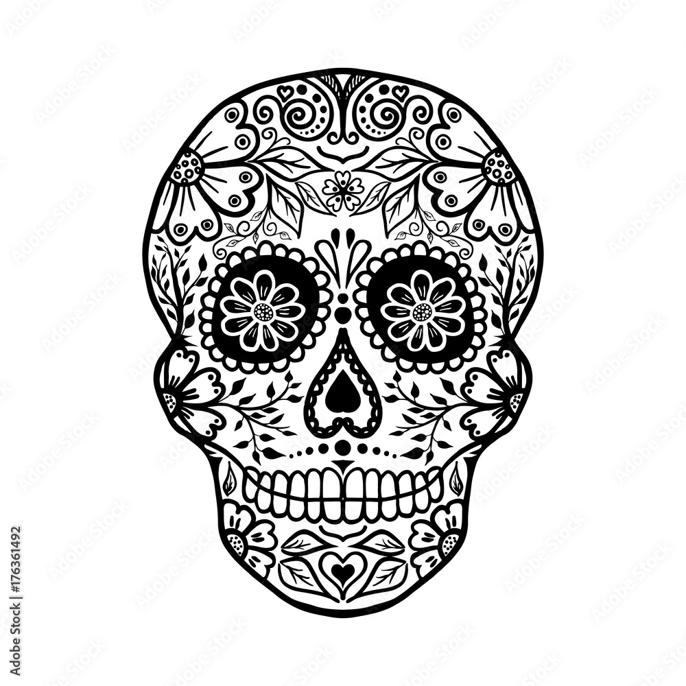 Floral skull, Halloween template for banner or poster, vector Floral skull, Halloween template for banner or poster, vector