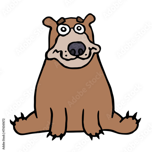 Cute lonely brown bear sitting and looking. Vector illustration.