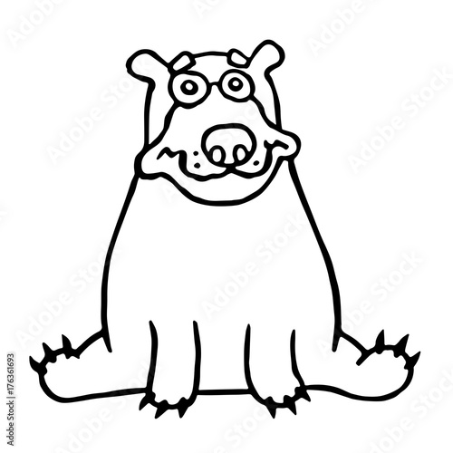 Cute lonely bear sitting and looking. Vector illustration.