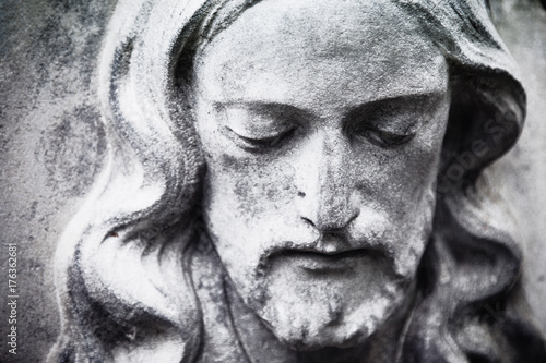 fragment of antique statue Jesus Christ as a symbol of love, faith and religion.