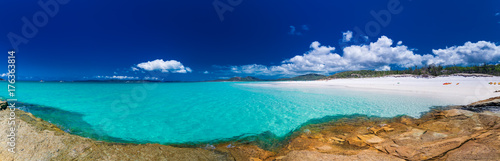 Panorama of Whitehaven Beach with white sand in the Whitsunday Islands, Queensland, Australia