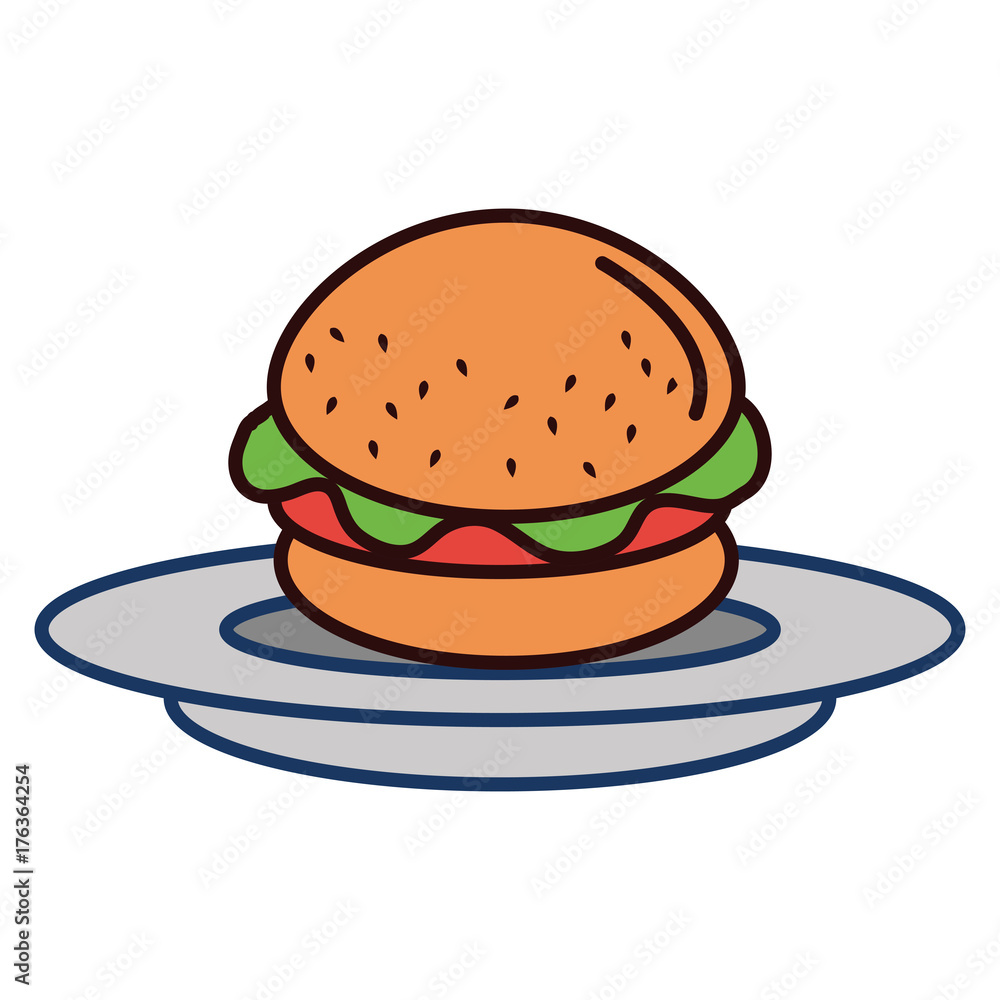 dish with delicious burger isolated icon dish with delicious burger isolated icon