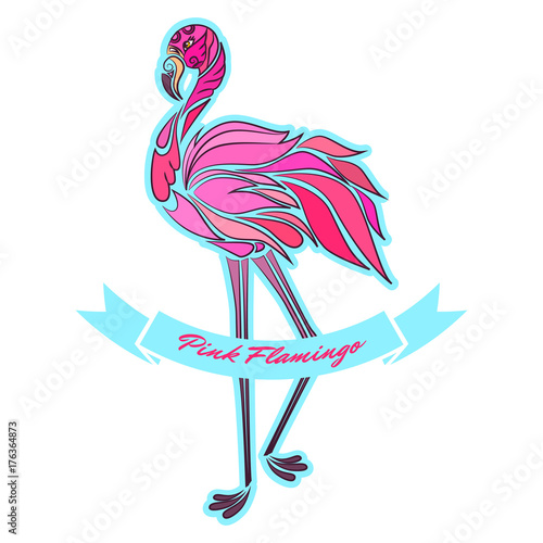 Beautiful decorative pink flamingo, vector illustration